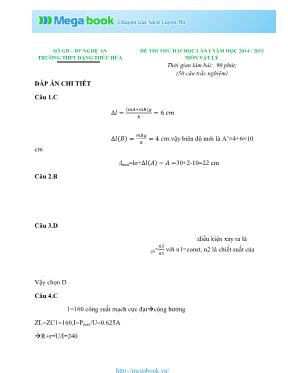 Đềthi thử đại học lần I năm học 2014 - 2015 môn vật lý thời gian làm bài 90 phút (50 câu trắc nghiệm)
